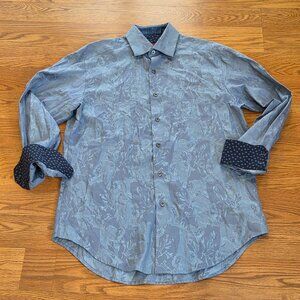 Robert Graham Shirt Men's Medium Blue Floral Long Sleeve Flip Cuff Button Up